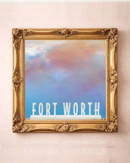 Water Gardens Big Sky Print art print in a gold frame by Betsy Crum — square fort worth art from Crum Art, available at crumart.com. This museum quality print is made right here in Texas.