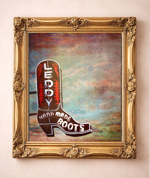 Leddy Boots Big Sky Print — art print by Betsy Crum in a gold frame