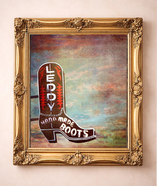 Leddy Boots Big Sky Print — art print by Betsy Crum in a gold frame