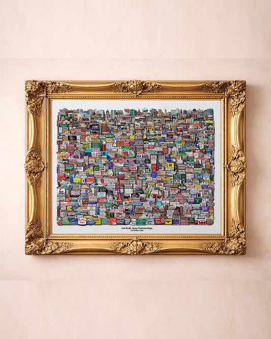 Signs & Landmarks New Fort Worth art print by Carl Crum — in a gold frame