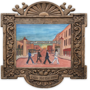 Stockyards Beatles Crossing — art print by Caya Crum in a carved wood frame
