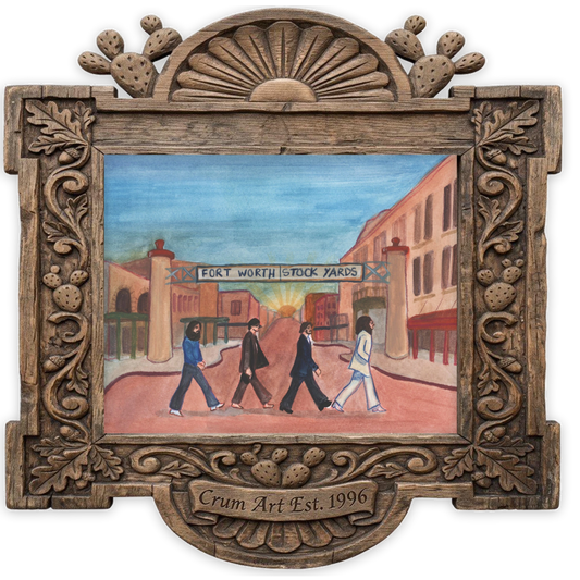 Stockyards Beatles Crossing — art print by Caya Crum in a carved wood frame
