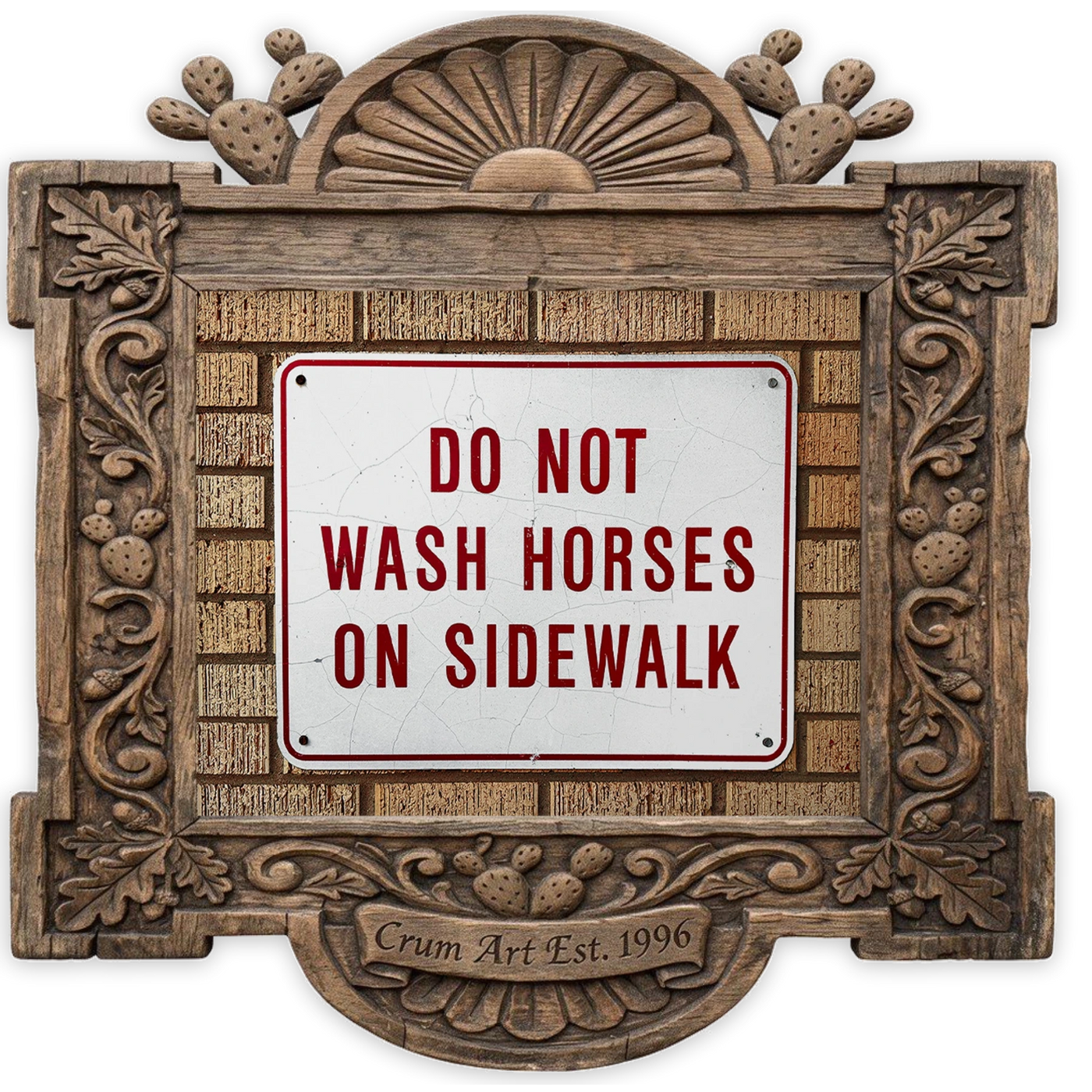 Wash Horses Sign — art print by Carl Crum in a carved wood frame