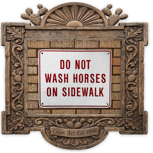 Wash Horses Sign — art print by Carl Crum in a carved wood frame