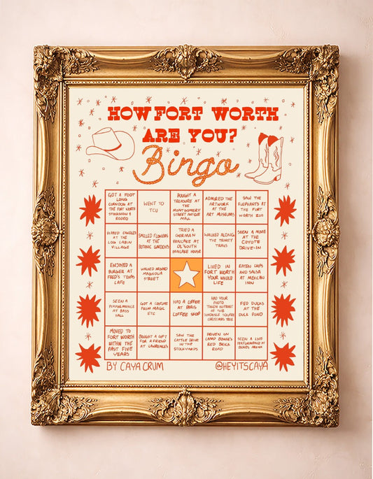 Bingo Card Beige — art print by Caya Crum in a gold frame