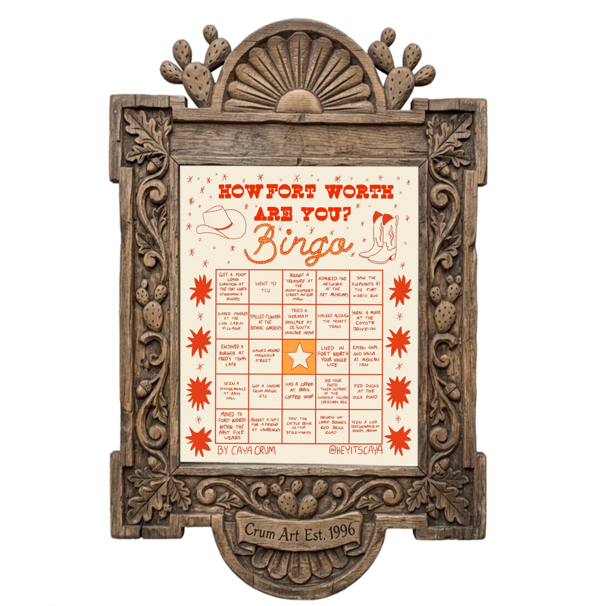 Bingo Card Beige — art print by Caya Crum in a carved wood frame