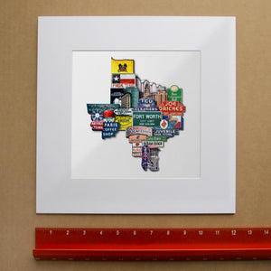 Fort Worth Texas Shaped Art Print | Carl Crum in matted square frame mockup