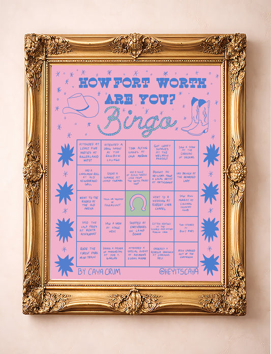 Fort Worth Art Prints — Fort Worth Bingo Card Pink Edition 3 Print  | Caya Crum Art