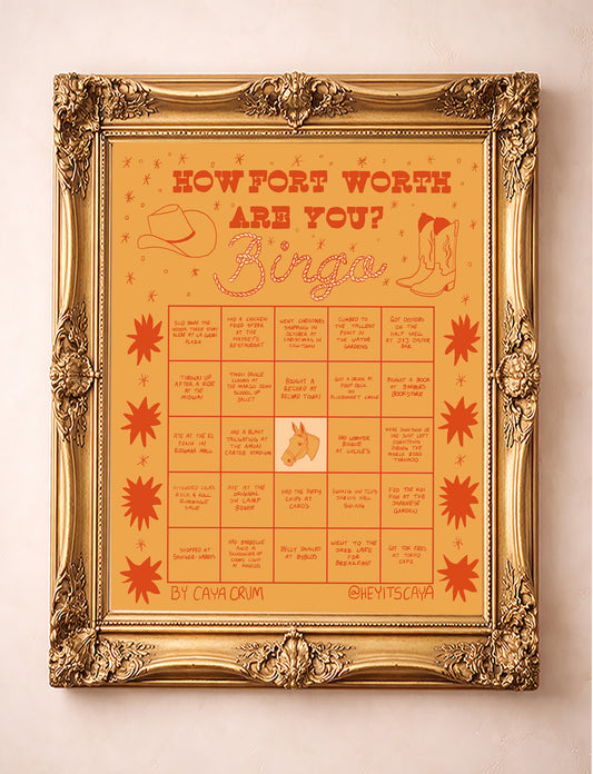 Fort Worth Art Prints — Fort Worth Bingo Card Print Orange Edition 4 | Caya Crum Art