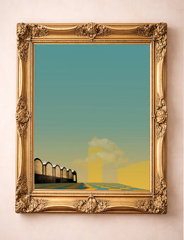 Kimbell Museum and Will Rogers Tower Fort Worth print by Betsy Crum in a gold frame