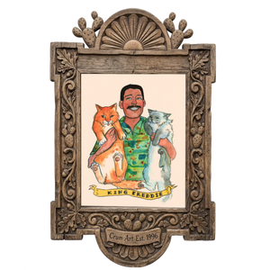 Freddie Mercury Cats Print — art print by Caya Crum in a carved wood frame