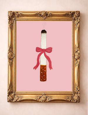 Cigarette with a Bow fridge cig art print by Tavi Crum in a gold frame