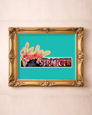 Howdy print in late afternoon orange by Betsy Crum, Threadgill's neon sign art in a gold frame
