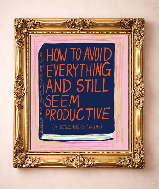 How to Avoid Everything Book — art print by Caya Crum in a gold frame
