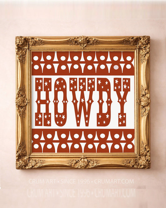 Game Day Orange Howdy — square art print by Betsy Crum in a square gold frame