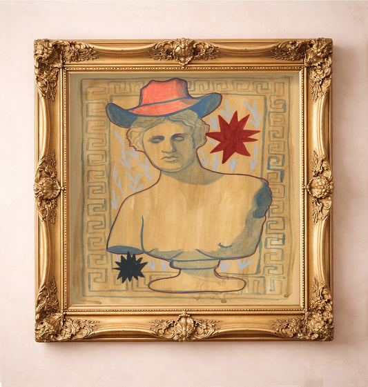 Cowboy Bust Sketchbook — art print by Caya Crum in a gold frame
