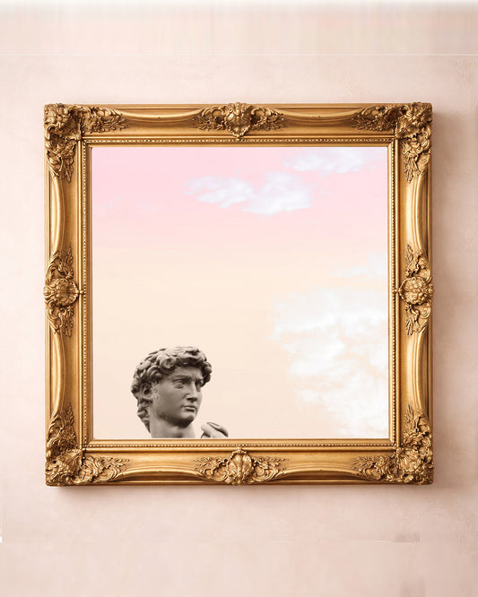 David in a Front Yard — Greco Roman art print by Betsy Crum in a square gold frame
