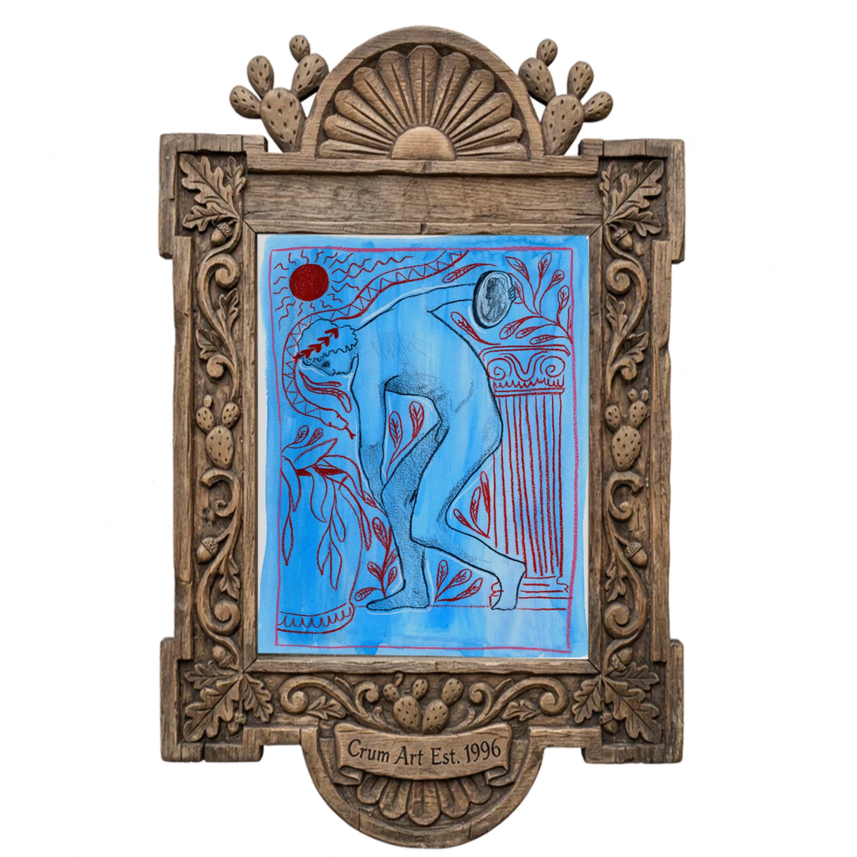 Discus Thrower — art print by Caya Crum in a carved wood frame