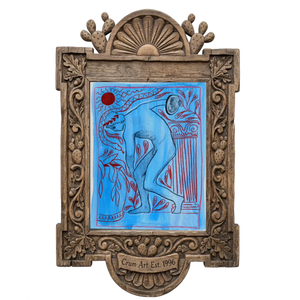 Greco Roman Discus Thrower by Caya Crum in a carved wood frame, part of the Greco Roman Set of 3