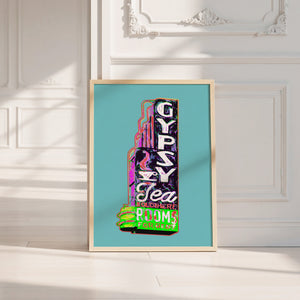 Gypsy Tea Room Dallas art print by Betsy Crum — neutral frame room mockup