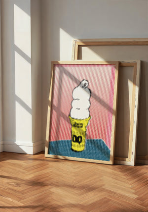 DQ Cone Halftone kitchen wall art print by Betsy Crum — neutral frame room mockup