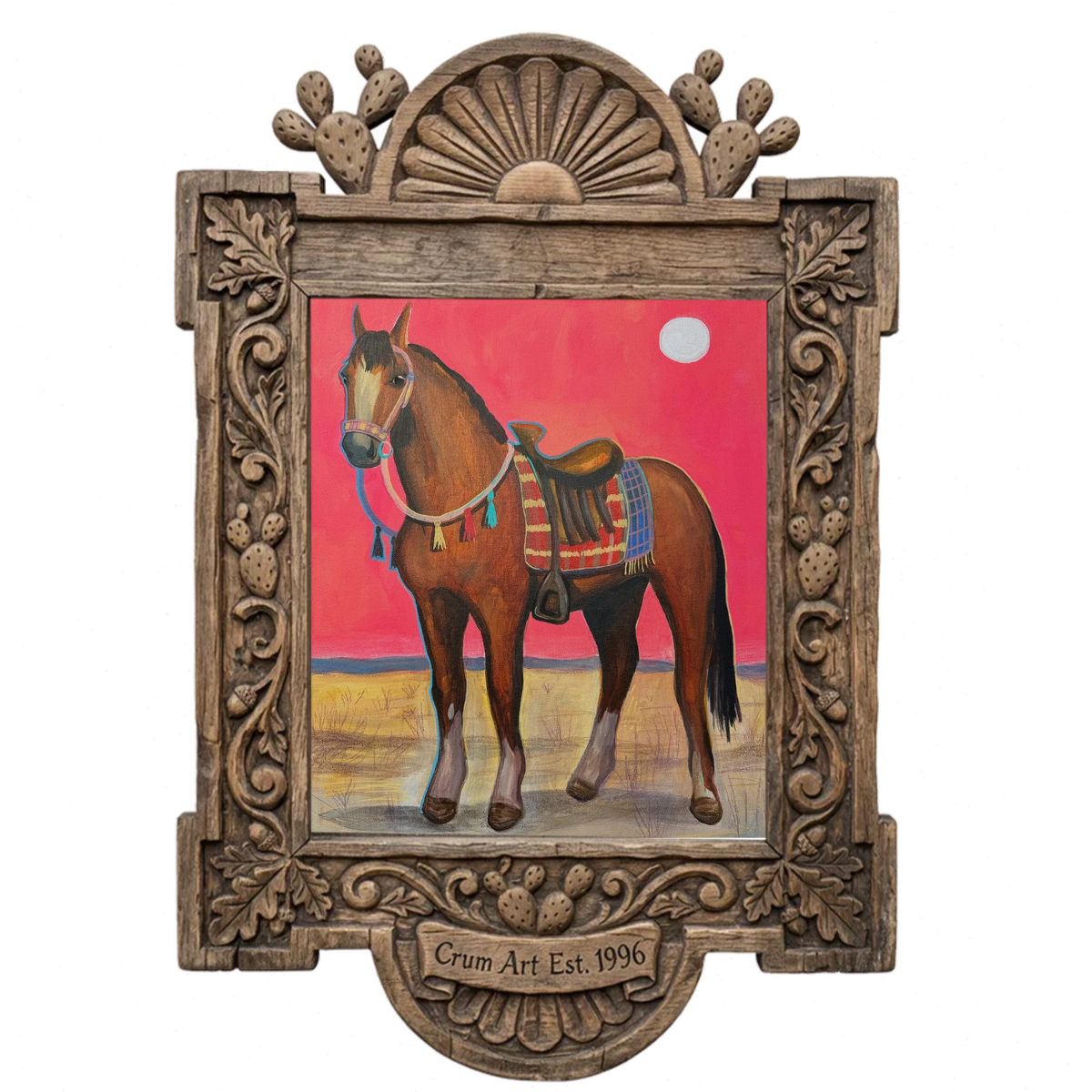 Bay Horse Pink Sky — art print by Caya Crum in a carved wood frame