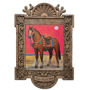 Bay Horse Pink Sky — art print by Caya Crum in a carved wood frame