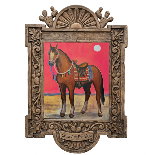 Bay Horse Pink Sky — art print by Caya Crum in a carved wood frame