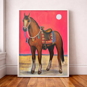 Horse Art Print – Bay Horse Pink Sky Western Wall Art | Caya Crum