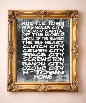 Houston Nicknames — art print by Betsy Crum in a gold frame