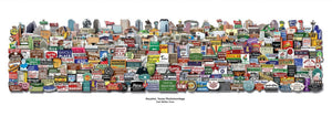 Houston roadside photomontage 12x36 panoramic art print by Carl Crum — vintage Houston signs and landmarks, hand-signed