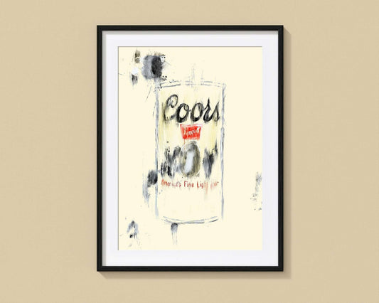 Minimalist brutalist style Coors Banquet Beer print on acid-free cotton paper in black frame