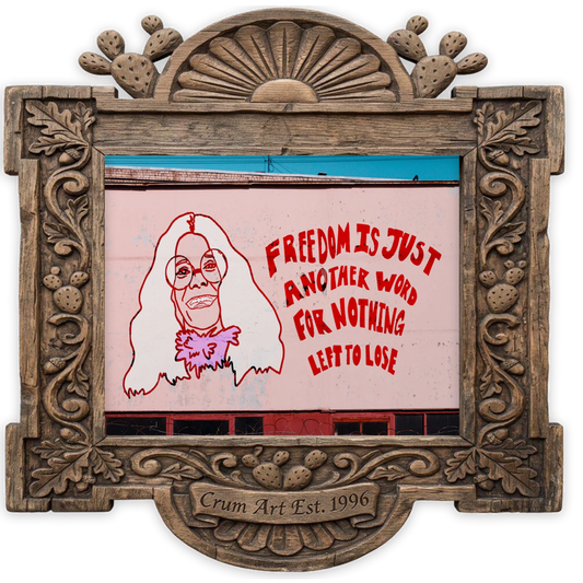 Janis Joplin Mural — art print by Caya Crum in a carved wood frame