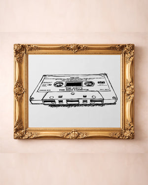 The Judy's Moo cassette Texas music pop art print by Betsy Crum in a gold frame