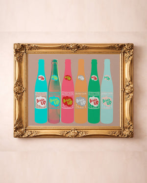 Bubble Up Soda kitchen art print by Betsy Crum — in a gold frame