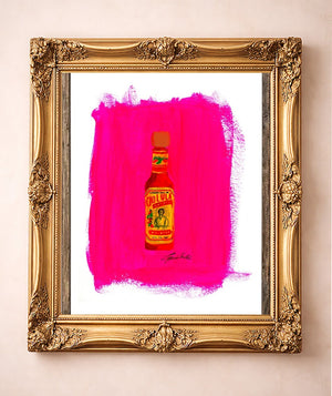 Cholula Hot Sauce — art print by Caya Crum in a gold frame