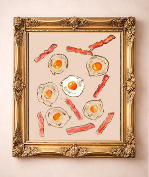 Eggs & Bacon — art print by Tavi Crum in a gold frame