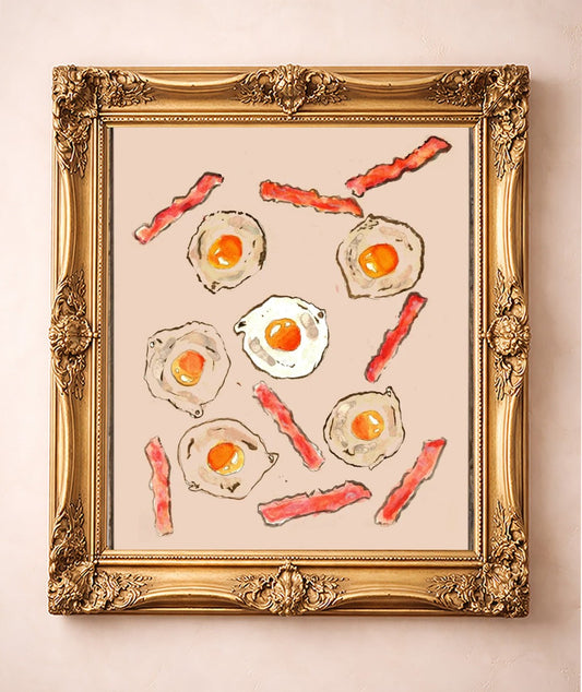 Eggs & Bacon — art print by Tavi Crum in a gold frame