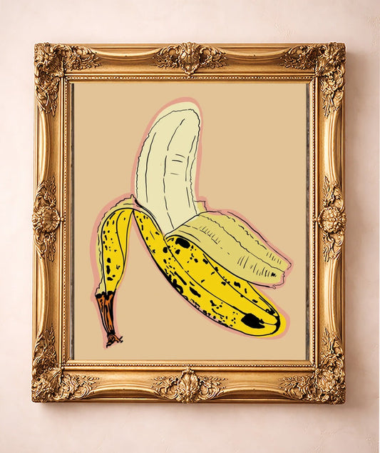 Peeled Banana Pop Print — art print by Betsy Crum in a gold frame