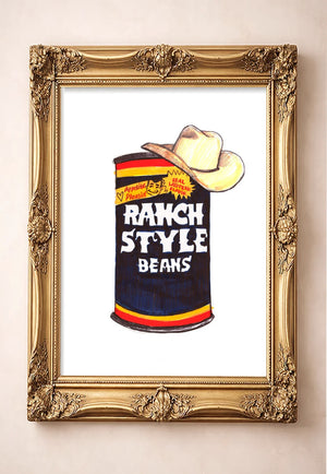 Ranch Style Beans Sketchbook by Caya Crum in a gold frame