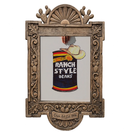 Ranch Style Beans Sketchbook — art print by Caya Crum in a carved wood frame