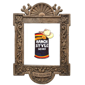 Ranch Style Beans Sketchbook by Caya Crum in a carved wood frame
