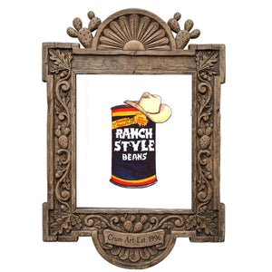 Ranch Style Beans Sketchbook by Caya Crum in a carved wood frame