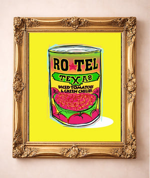 Ro-Tel Can — art print by Betsy Crum in a gold frame
