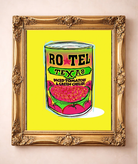 Ro-Tel Can — art print by Betsy Crum in a gold frame