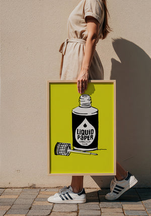 Liquid Paper office wall art print by Betsy Crum — framed with velvet mat