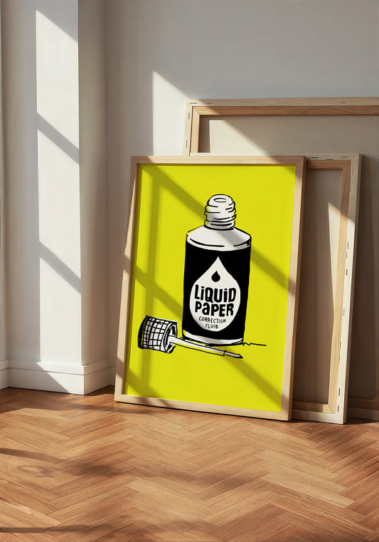 Liquid Paper office wall art print by Betsy Crum — neutral frame room mockup