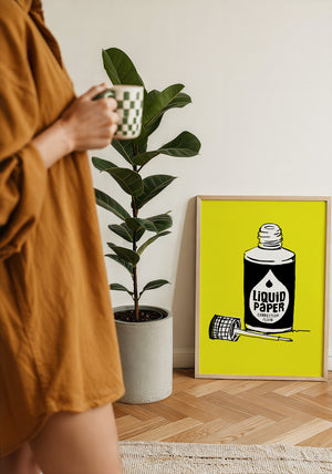 Liquid Paper office wall art print by Betsy Crum — framed with velvet mat