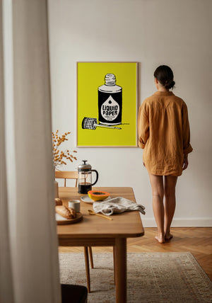 Liquid Paper office wall art print by Betsy Crum — framed with velvet mat