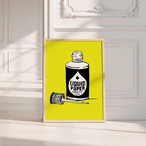 Liquid Paper office wall art print by Betsy Crum — neutral frame room mockup